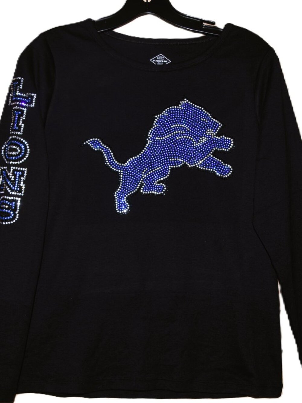 Lions rhinestone bling black long sleeve shirt XS S M L XL XXL 1X 2X…
